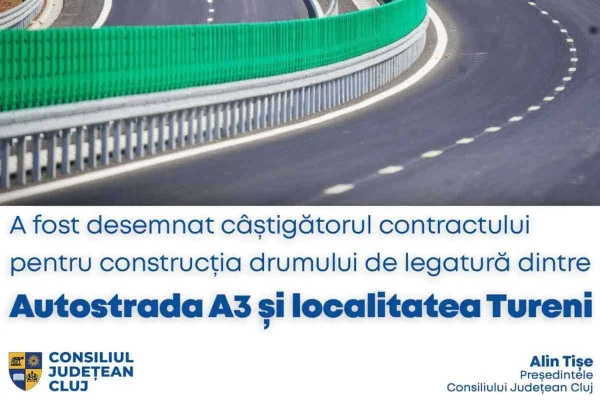 Alin Tișe, președintele Consiliului Județean Cluj, a anunțat că a fost desemnat câștigătorul contractului pentru construcția drumului de legătură dintre Autostrada A3 și DN 1