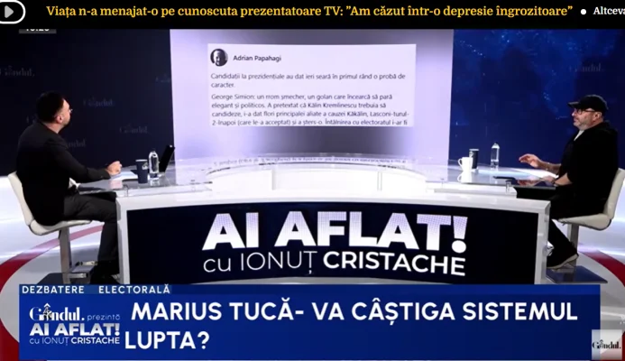 Marius Tucă: „Papahagi îi pupa în fund și pe Băsescu, și pe Iohannis. Acum îl face pe Simion țigan”