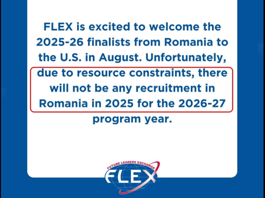 Departamentul de Stat al SUA suspendă programul FLEX, de burse de 1 an pentru liceeni din România, din cauza „constrângerilor de resurse”