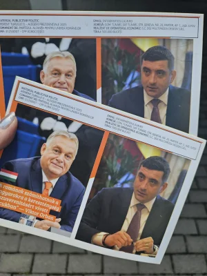 Pliante cu George Simion alături de Viktor Orban, distribuite în județe din Transilvania / UDMR: „Stop, Simion”