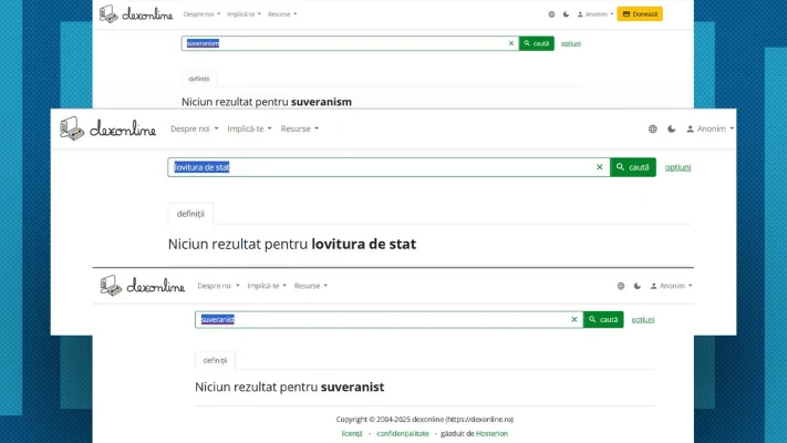 Dexonline exclude termenii „suveranism” și „lovitură de stat” din motorul de căutare / Biroul Electoral Sector 5 a dispus ELIMINAREA sondajului pro-Nicușor Dan