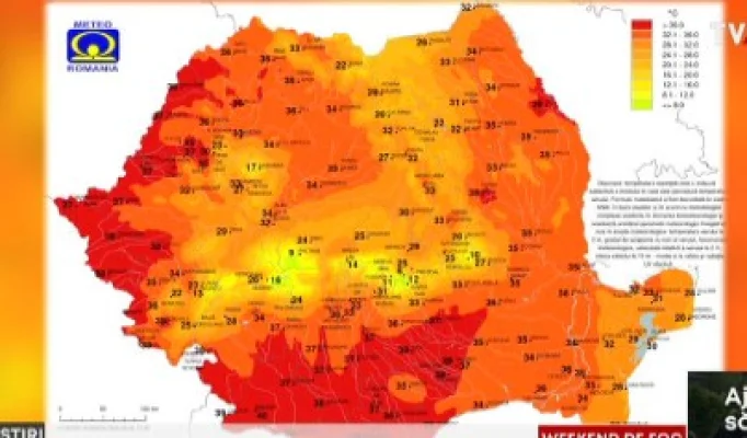 Canicula se extinde în aproape toată țara. Maximele se apropie de 40 de grade în vest și sud
