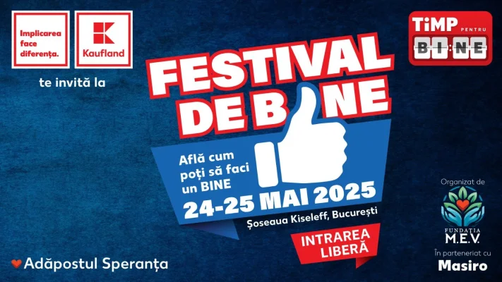 Kaufland adună faptele bune la Festival de Bine: câini adorabili de la Adăpostul Speranța îți dau întâlnire în weekend, pe Șoseaua Kiseleff/Accesul la evenimentul din 24-25 mai este gratuit