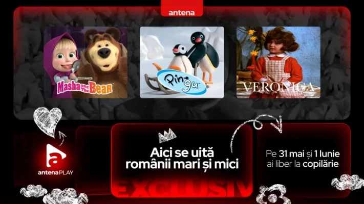 În weekend-ul de 1 iunie, AntenaPLAY oferă tot conținutul dedicat copiilor, la liber: Cele mai frumoase desene animate şi filme pentru copii se văd gratuit în AntenaPLAY