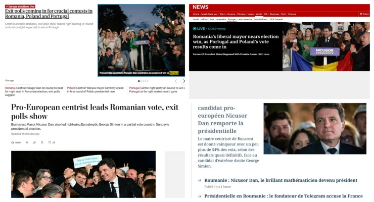 Cum s-au văzut în presa internațională alegerile cruciale din România: ”Lacrimi pentru fraţii Tate, încântare pentru UE”, ”Primarul pro-european al Bucureștiului a reușit un miracol”, ”Președintele României nu va fi până la urmă un populist MAGA”