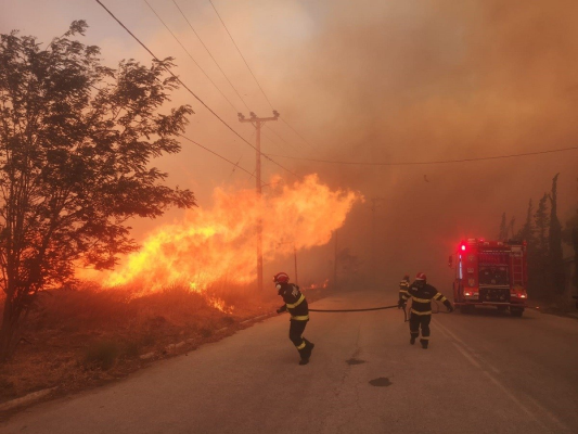 Pompierii greci se luptă cu incendii ample de vegetaţie pe insula Chios / 16 sate au fost evacuate