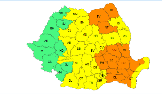 Meteorologii anunţă instabilitate atmosferică în cea mai mare parte a ţării, până vineri după-amiază, fiind emise avertizări cod galben şi cod portocaliu / Averse importante cantitativ în judeţele Suceava, Botoşani şi Neamţ