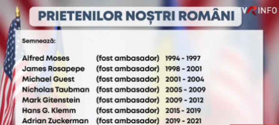 Scrisoarea celor 7 foști ambasadori SUA în România, democrați și republicani. ”Românii se confruntă cu o alegere istorică evidentă: dominația Rusiei sau propriul său viitor, aliat al Americii în NATO. Putin sau America”