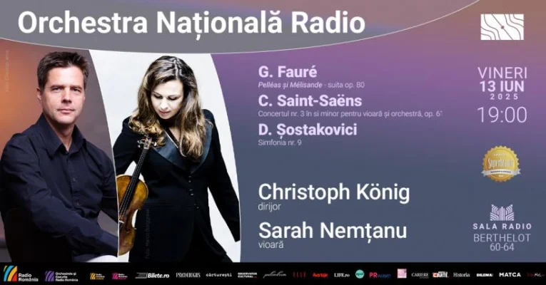 Două celebrități pe scena Sălii Radio: violonista Sarah Nemţanu și dirijorul Christoph König