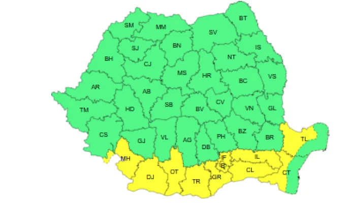 Cod galben de vijelii în 15 județe, pe parcursul zilei de luni. Căldură și disconfort termic, în sud