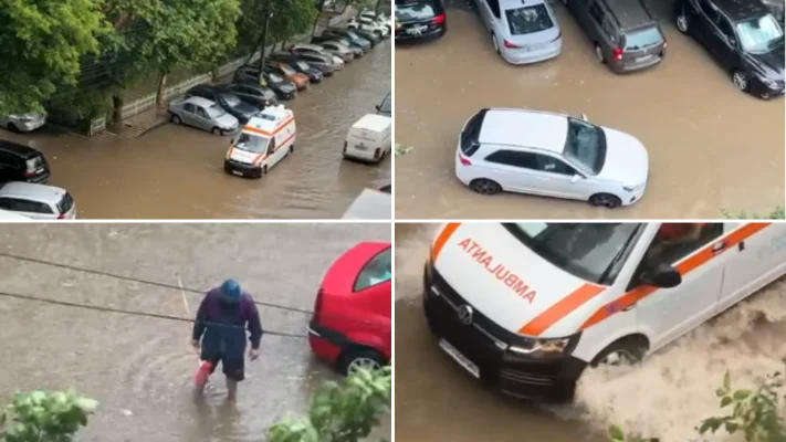 Furtună violentă în București: inundații, zeci de copaci puși la pământ, mașini distruse. Volum uriaș de apă, înregistrat o dată la 100 de ani