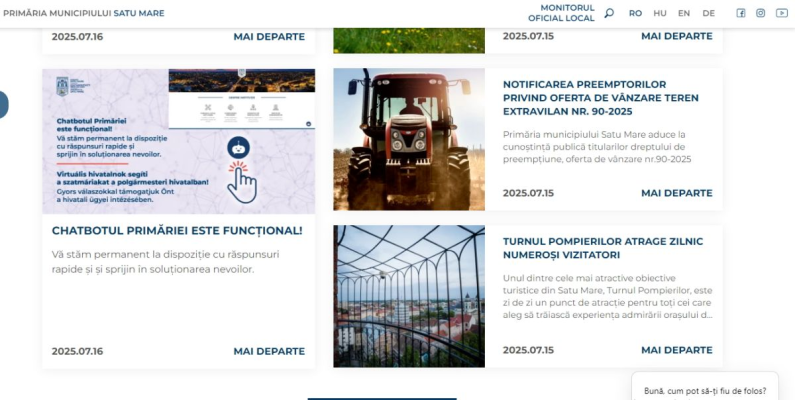 Primăria Satu Mare folosește un chatbot bazat pe inteligență artificială în relația cu cetățenii